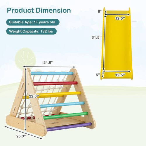 4 in 1 Triangle Climber Toy with Sliding Board and Climbing Net-Multicolor - Color: Multicolor