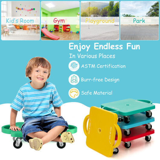 4 Pieces Kids Sitting Scooter Set with Handles and Non-marring Universal Casters-Multicolor - Minihomy