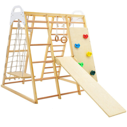 8-in-1 Wooden Jungle Gym Playset with Monkey Bars-Multicolor