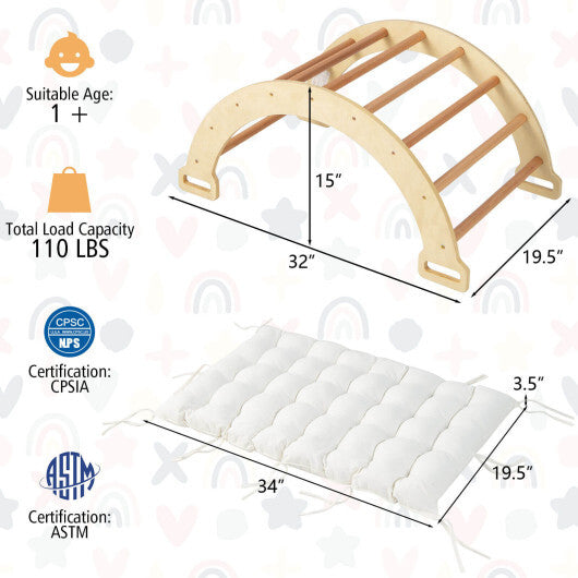 2-in-1 Arch Rocker with Soft Cushion for Toddlers-Natural - Color: Natural - Minihomy