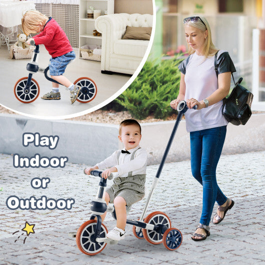 4-in-1 Kids Trike Bike with Adjustable Parent Push Handle and Seat Height-Navy - Color: Navy - Minihomy