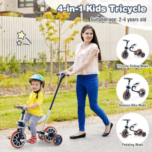 4-in-1 Kids Trike Bike with Adjustable Parent Push Handle and Seat Height-Navy - Color: Navy - Minihomy