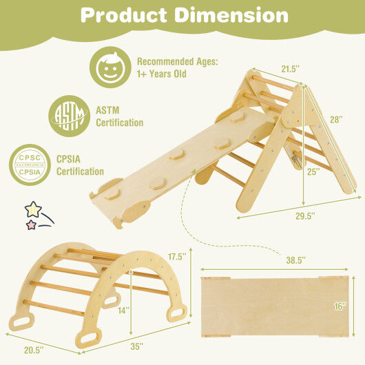 2-in-1 Wooden Kids Climber Toys with Triangle Arch Ramp-Natural - Minihomy