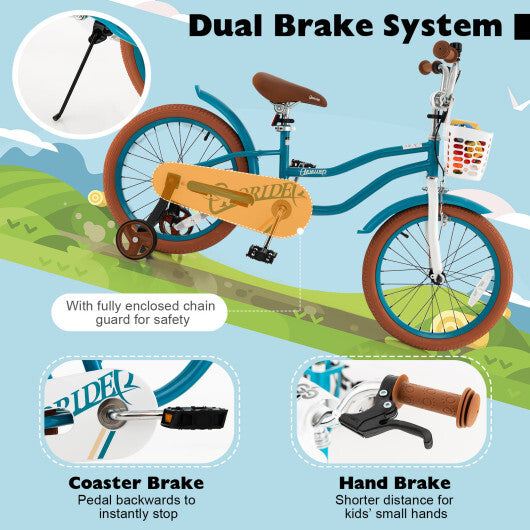 Children Bicycle with Front Handbrake and Rear Coaster Brake-Turquoise - Minihomy