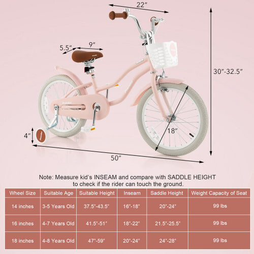 Children Bicycle with Front Handbrake and Rear Coaster Brake-Pink - Color: Pink