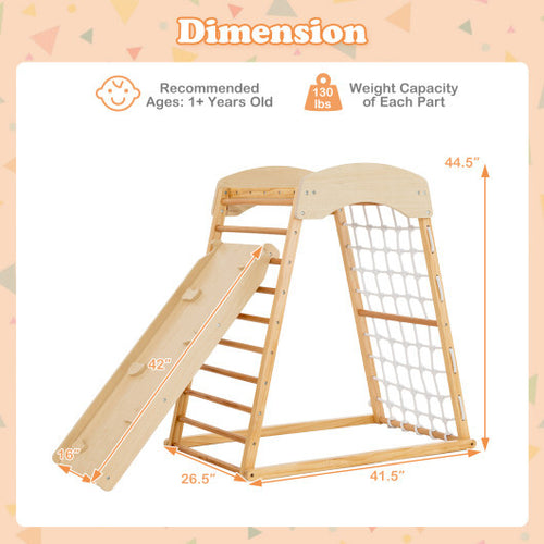 6-in-1 Jungle Gym Wooden Indoor Playground with Double-Sided Ramp and Monkey Bars-Multicolor