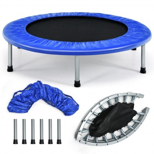 38 Inch Mini Folding Trampoline Portable Leisure Fitness Backboard-Blue - Color: Blue - Minihomy