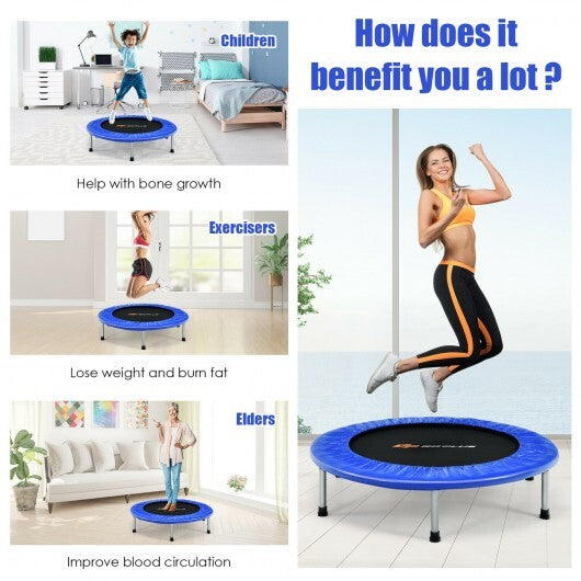 38 Inch Mini Folding Trampoline Portable Leisure Fitness Backboard-Blue - Color: Blue - Minihomy