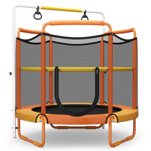 5 Feet Kids 3-in-1 Game Trampoline with Enclosure Net Spring Pad-Orange - Color: Orange - Minihomy