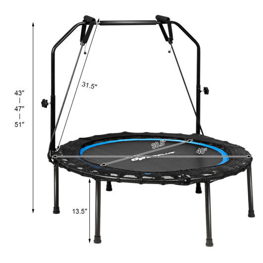 40 Inch Foldable Fitness Rebounder with Resistance Bands Adjustable Home-Blue - Minihomy