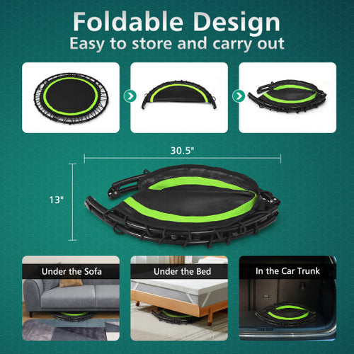 40 Inch Foldable Fitness Rebounder with Resistance Bands Adjustable Home-Blue