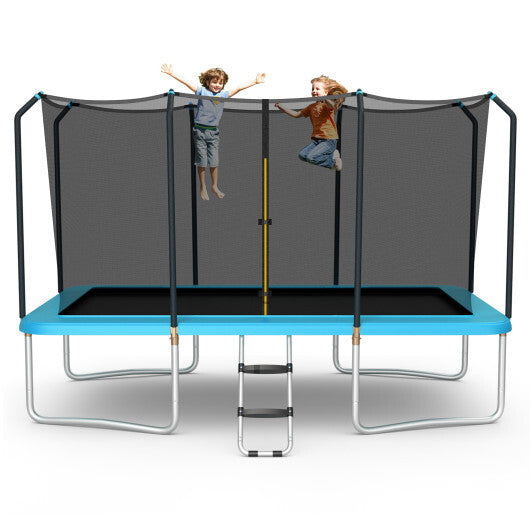 8 x 14 Feet Rectangular Recreational Trampoline with Safety Enclosure Net and Ladder-Blue - Minihomy