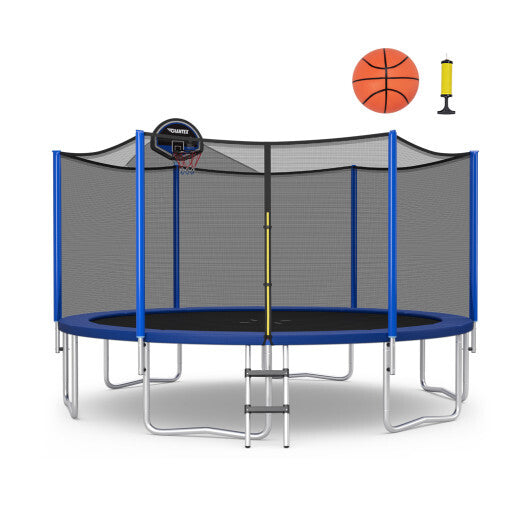 12/14/15/16 Feet Outdoor Recreational Trampoline with Enclosure Net-12 ft - Color: Black - Size: 12 ft