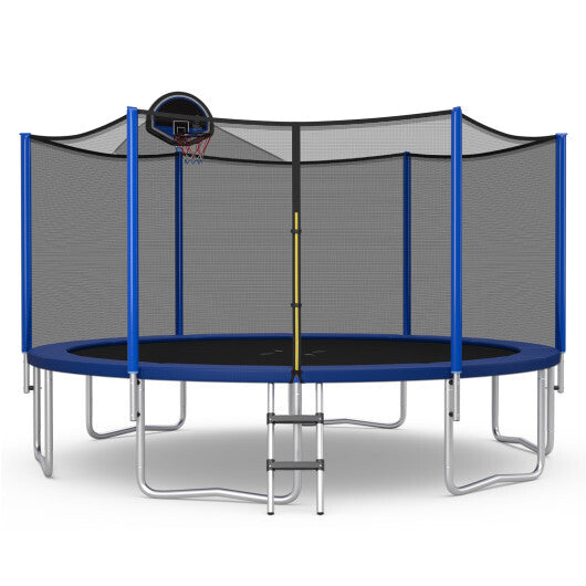 15/16 Feet Outdoor Recreational Trampoline with Enclosure Net-16 ft - Color: Black - Size: 16 ft