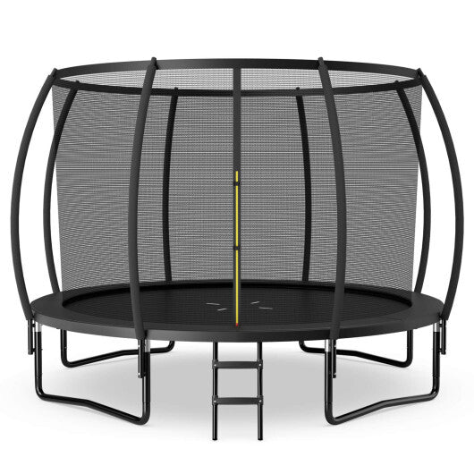 12FT ASTM Approved Recreational Trampoline with Ladder-Black - Color: Black