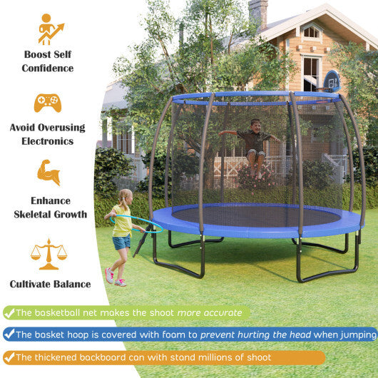 8/10 Feet Recreational Trampoline with Basketball Hoop-12 ft - Color: Black - Size: 12 ft - Minihomy