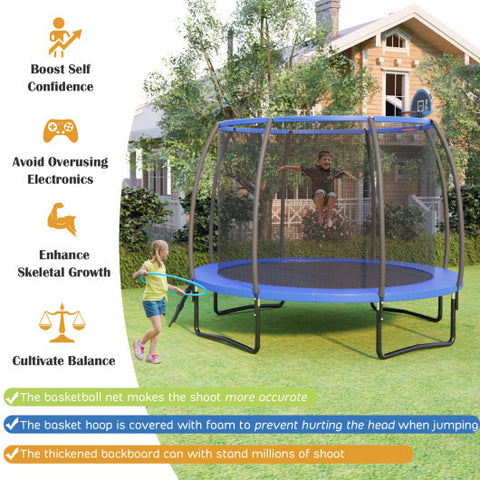 8/10 Feet Recreational Trampoline with Basketball Hoop-12 ft - Color: Black - Size: 12 ft