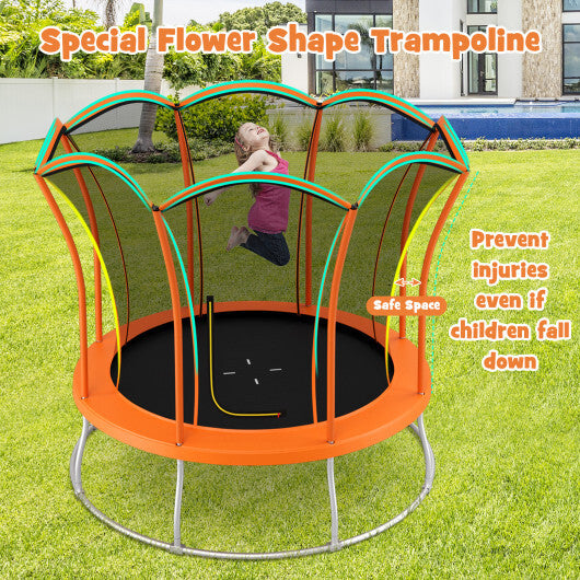 10 Feet Unique Flower Shape Trampoline with Galvanized Steel Frame-Orange - Minihomy