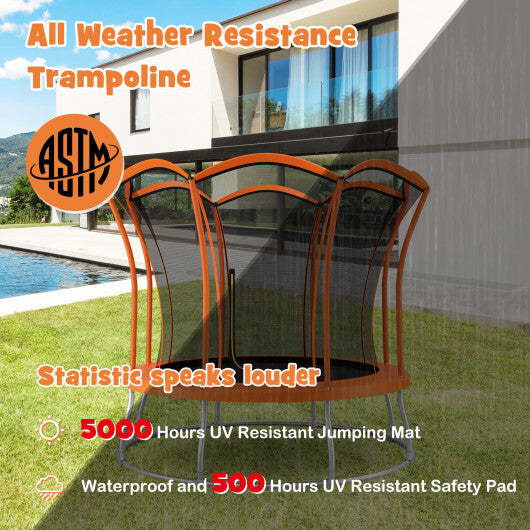 10 Feet Unique Flower Shape Trampoline with Galvanized Steel Frame-Orange - Minihomy