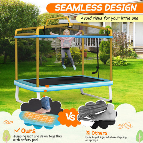 6 Feet Rectangle Trampoline with Swing Horizontal Bar and Safety Net-Yellow - Color: Yellow