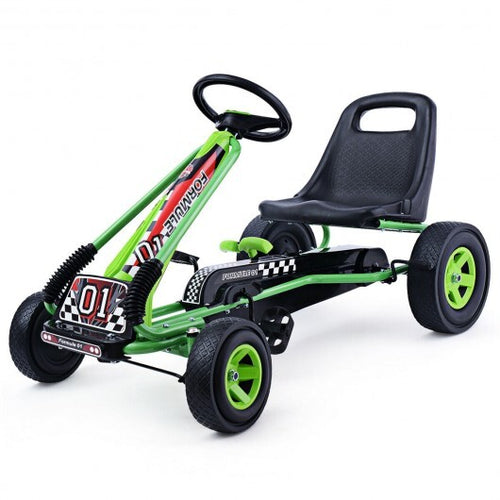 4 Wheels Kids Ride On Pedal Powered Bike Go Kart Racer Car Outdoor Play Toy-Green - Color: Green