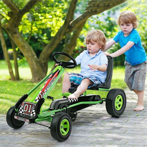 4 Wheels Kids Ride On Pedal Powered Bike Go Kart Racer Car Outdoor Play Toy-Green - Color: Green