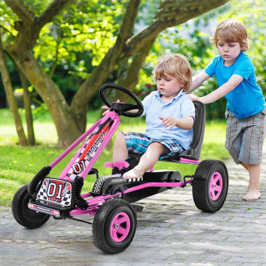4 Wheels Kids Ride On Pedal Powered Bike Go Kart Racer Car Outdoor Play Toy-Pink - Color: Pink