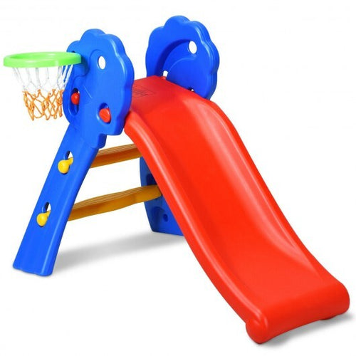 2 Step Indoors Kids Plastic Folding Slide with Basketball Hoop