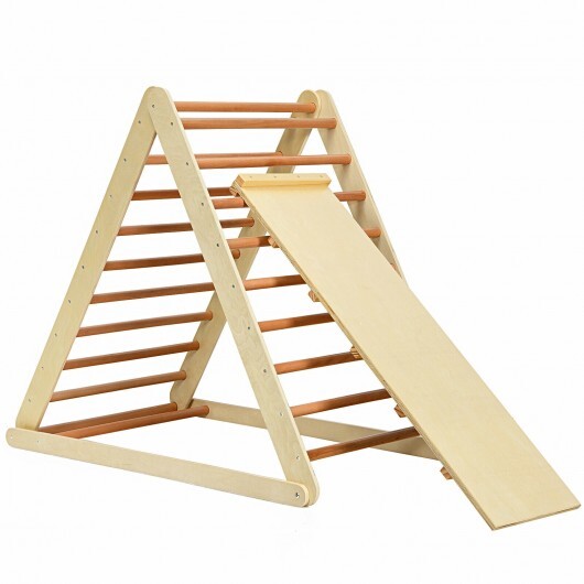 Foldable Wooden Climbing Triangle Indoor with Ladder for Toddler Baby-Natural - Color: Natural - Minihomy