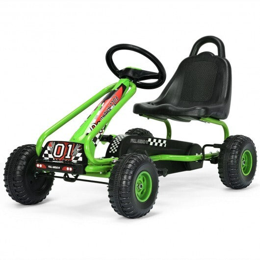 4 Wheel Pedal Powered Ride On with Adjustable Seat-Green - Color: Green - Minihomy