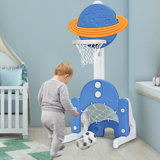 3 in 1 Kids Basketball Hoop Set with Balls-Blue - Color: Blue - Minihomy