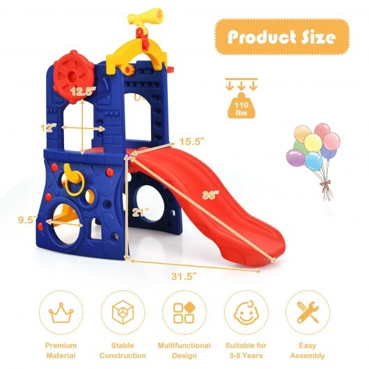 6-in-1 Freestanding Kids Slide with Basketball Hoop and Ring Toss - Minihomy