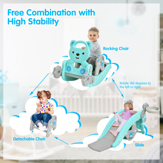 4-in-1 Toddler Slide and Rocking Horse Playset with Basketball Hoop-Blue - Color: Blue - Minihomy