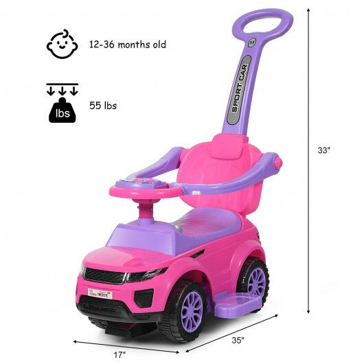 Honey Joy 3 in 1 Ride on Push Car Toddler Stroller Sliding Car with Music-Pink - Color: Pink - Minihomy