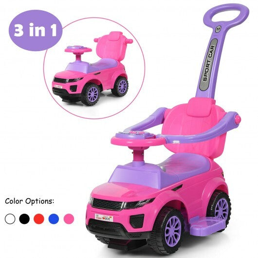 Honey Joy 3 in 1 Ride on Push Car Toddler Stroller Sliding Car with Music-Pink - Color: Pink - Minihomy