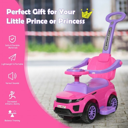 Honey Joy 3 in 1 Ride on Push Car Toddler Stroller Sliding Car with Music-Pink - Color: Pink - Minihomy