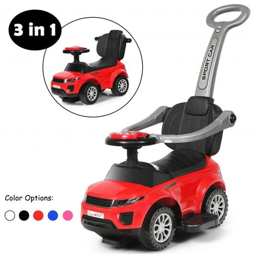 3 In 1 Ride on Push Car Toddler Stroller Sliding Car with Music-Red - Color: Red