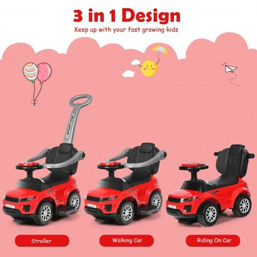 3 In 1 Ride on Push Car Toddler Stroller Sliding Car with Music-Red - Color: Red