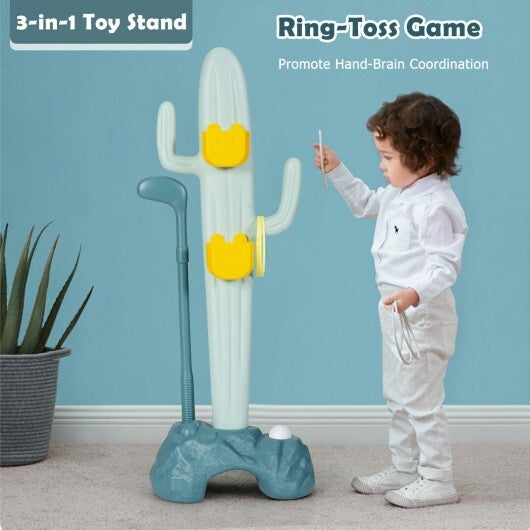 3-in-1 Cactus Toy Stand Sports Activity Center with Golf and Ring-Toss - Minihomy