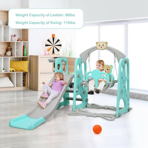 3 in 1 Toddler Climber and Swing Set Slide Playset-Green - Color: Green