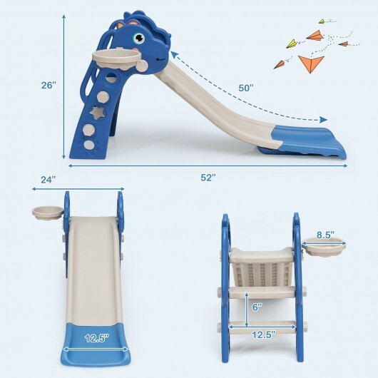 3-in-1 Kids Slide Baby Play Climber Slide Set with Basketball Hoop -Blue - Color: Blue - Minihomy