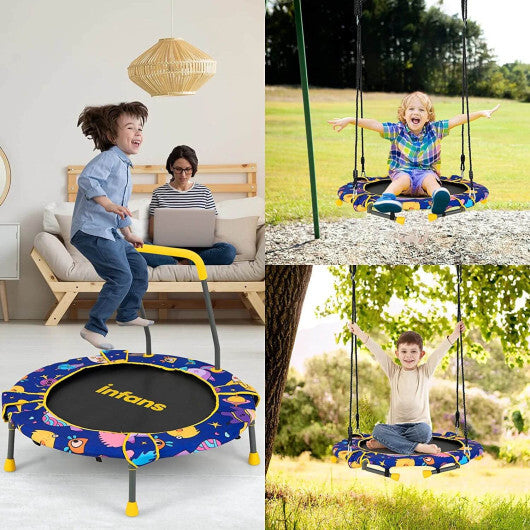 36 Inch Foldable Mini Trampoline for Kids with Adjustable Straps - Minihomy