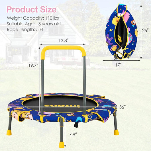 36 Inch Foldable Mini Trampoline for Kids with Adjustable Straps - Minihomy