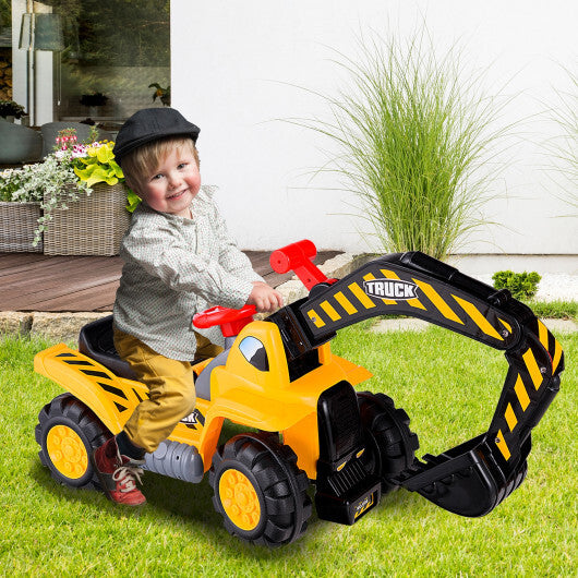 Outdoor Kids Ride On Construction Excavator with Safety Helmet - Color: Yellow