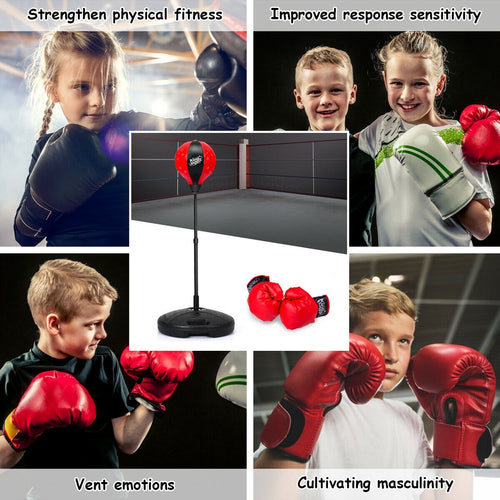 Kids Adjustable Stand Punching Bag Toy Set with Boxing Glove - Color: Black & Red