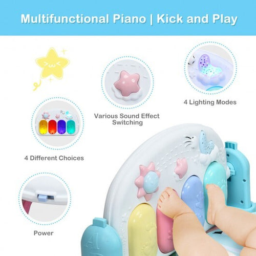 3 in 1 Fitness Music and Lights Baby Gym Play Mat-Blue - Color: Blue