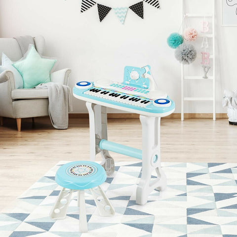 37-key Kids Electronic Piano Keyboard Playset-Blue - Color: Blue