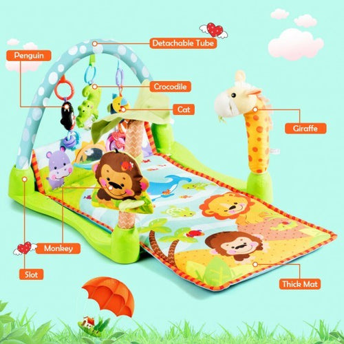 4-in-1 Baby Play Gym Mat with 3 Hanging Educational Toys - Color: Multicolor