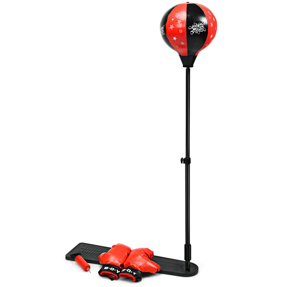 Kids Punching Bag with Adjustable Stand and Boxing Gloves - Color: Black & Red - Minihomy