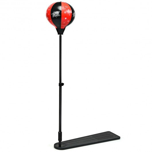 Kids Punching Bag with Adjustable Stand and Boxing Gloves - Color: Black & Red - Minihomy